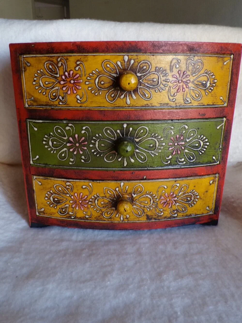 So Beautiful 3 Drawer Wooden Decorative Hand Painted Jewelry Box Curio Chest - Picture 1 of 13